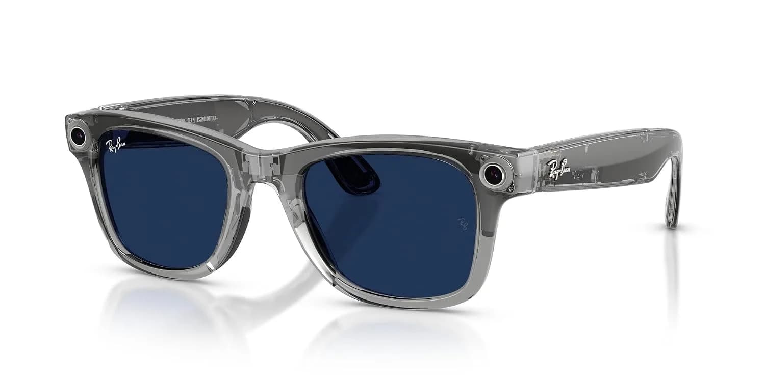 عینک متا ری بن مدل Wayfarer Gen 2 فریم خاکستری شفاف لنز فوتوکروم آبی