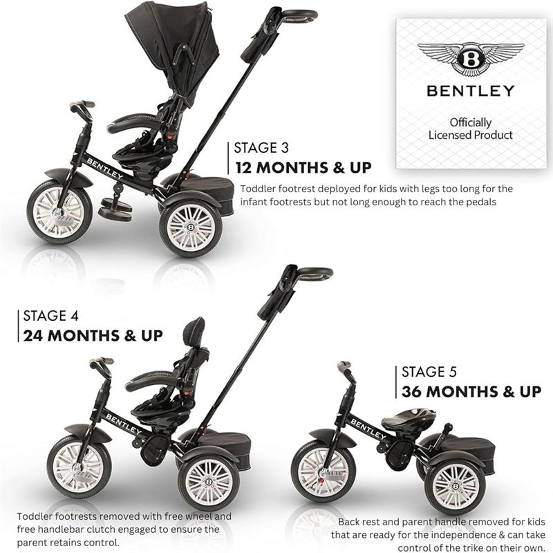 Bentley Kids 6-IN-1 Tricycle, Officially Licensed & Designed - 6
