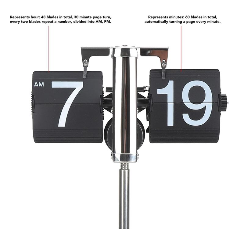 ساعت ورقه ای پایه بلند Flip Clock مشکی - 4